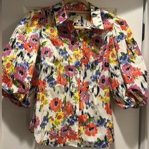 MAEVE Bright Floral Button Down with Puff Sleeves - fits like a medium!